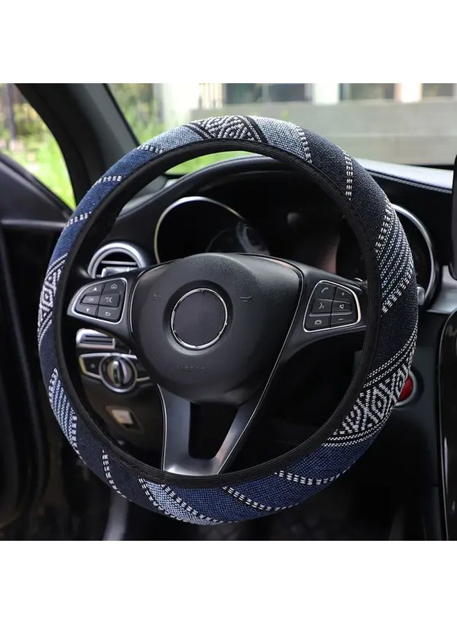 Blue And White Stripes Bohemian Style Breathable Steering Wheel Cover For 14 15 Inch Car - Image 3