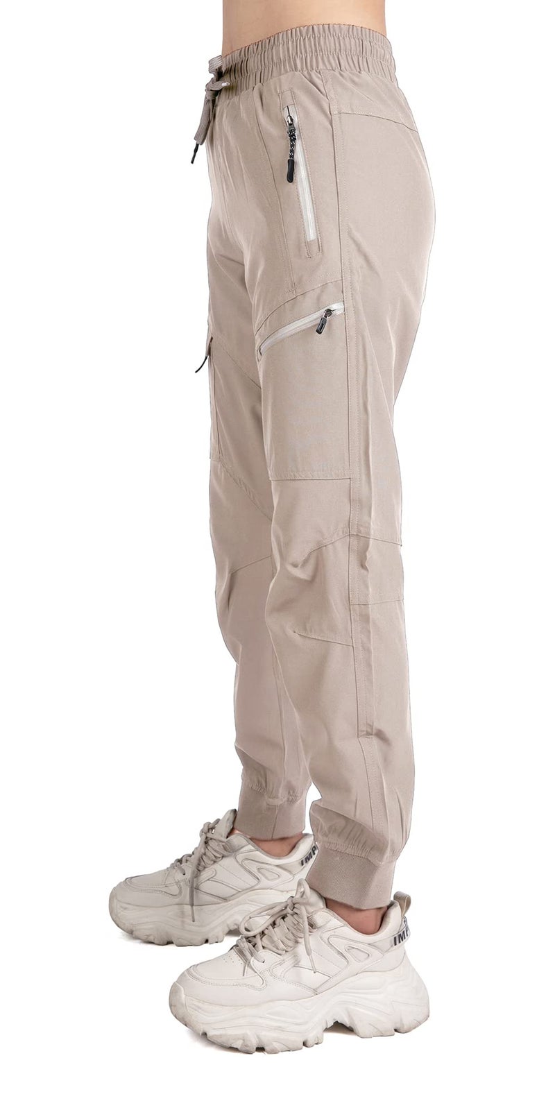 Singbring Women's Athletic Hiking Cargo Joggers Pants Outdoor Workout Lightweight Quick Dry UPF 50 Zipper Pockets (Khaki88-M) - Image 4
