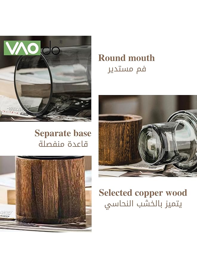 إيروريكس مزهرية برعم زهرة مع قاعدة خشبية مزهرية زجاجية شفافة مستديرة سميكة لغرفة المعيشة وطاولة الطعام وديكور المنزل وقطع مركزية أو هدية - Image 4