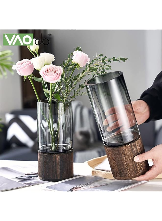 إيروريكس مزهرية برعم زهرة مع قاعدة خشبية مزهرية زجاجية شفافة مستديرة سميكة لغرفة المعيشة وطاولة الطعام وديكور المنزل وقطع مركزية أو هدية - Image 5