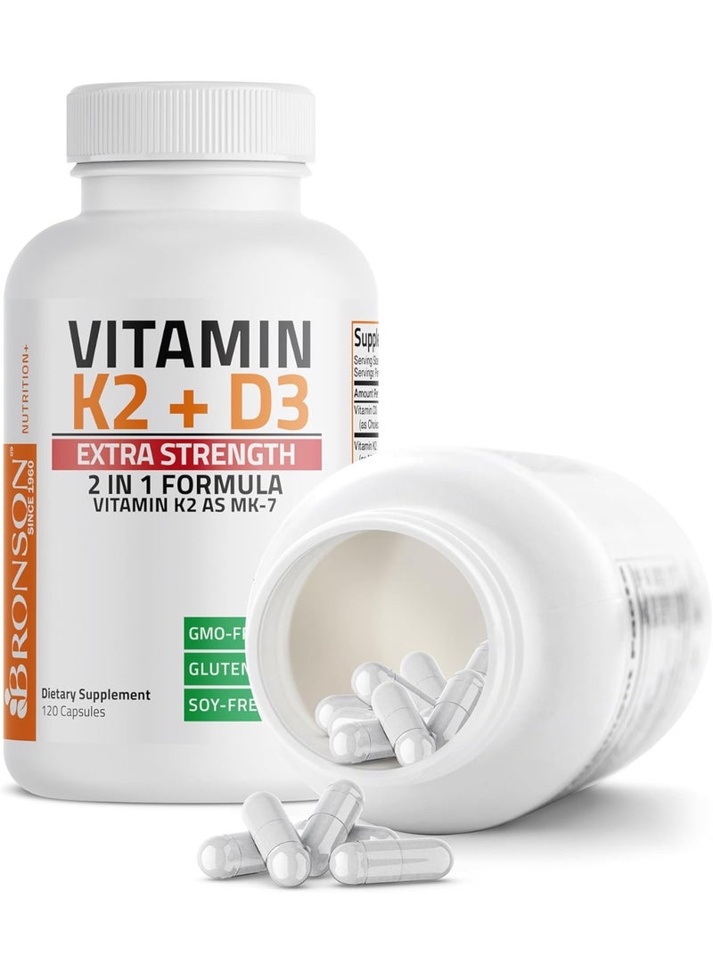 برونسون فيتامين ك2 (MK7) مع مكمل غذائي قوي من فيتامين د3 لصحة العظام والقلب تركيبة غير معدلة وراثيًا 10000 وحدة دولية من فيتامين د3 و120 ميكروجرام من فيتامين ك2 MK-7 سهل البلع وفيتامين د وفيتامين ك، 120 كبسولة - Image 5