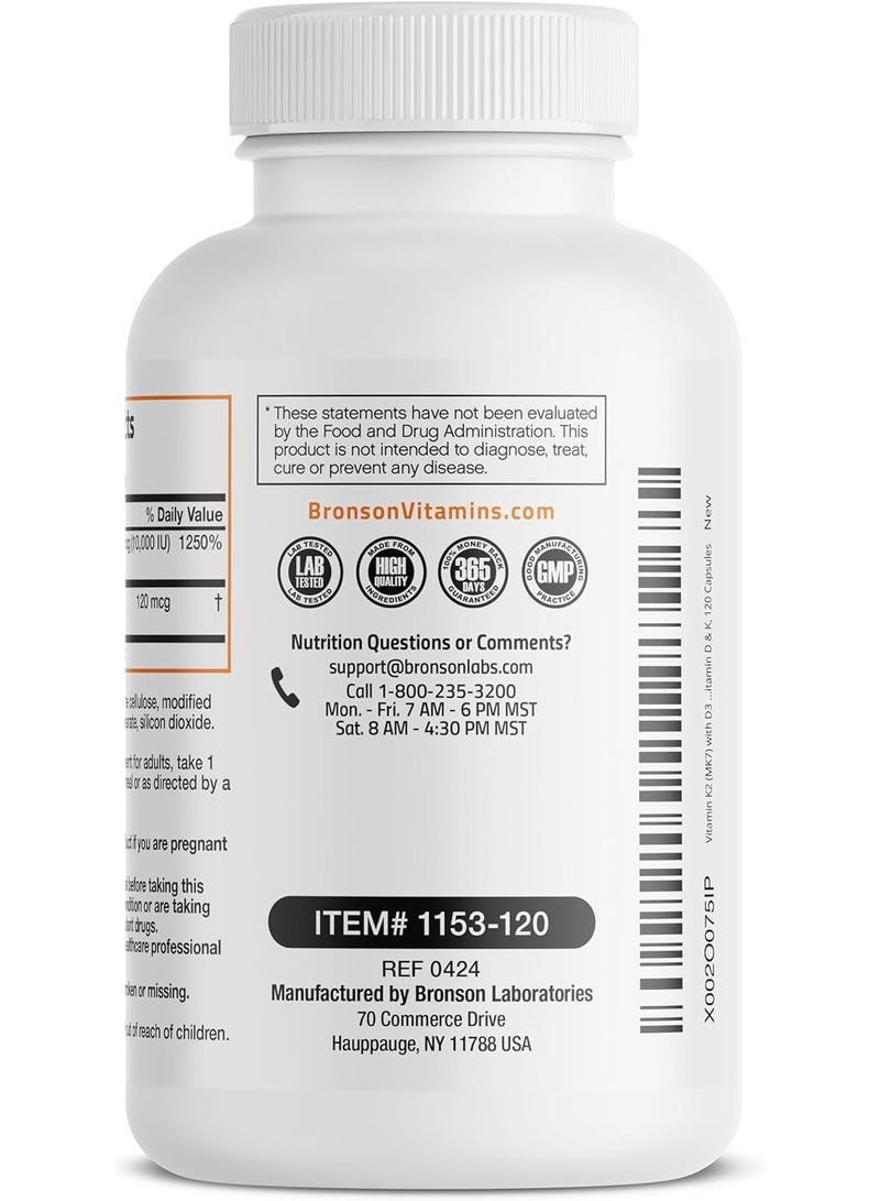 برونسون فيتامين ك2 (MK7) مع مكمل غذائي قوي من فيتامين د3 لصحة العظام والقلب تركيبة غير معدلة وراثيًا 10000 وحدة دولية من فيتامين د3 و120 ميكروجرام من فيتامين ك2 MK-7 سهل البلع وفيتامين د وفيتامين ك، 120 كبسولة - Image 4