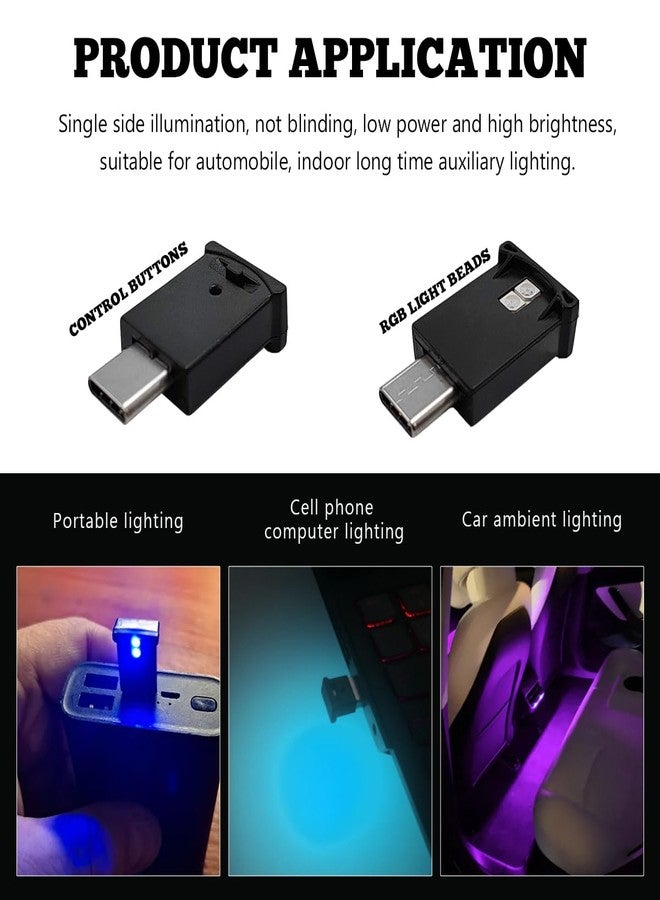 MUQIDA مصباح MUQIDA LED المحيطي من النوع C بمنفذ USB، مصباح RGB LED للسيارة بثمانية ألوان مع سطوع قابل للتعديل، مصابيح ليلية USB بجهد 5 فولت لتزيين السيارة والمنزل والمكتب (قطعتان) - Image 4