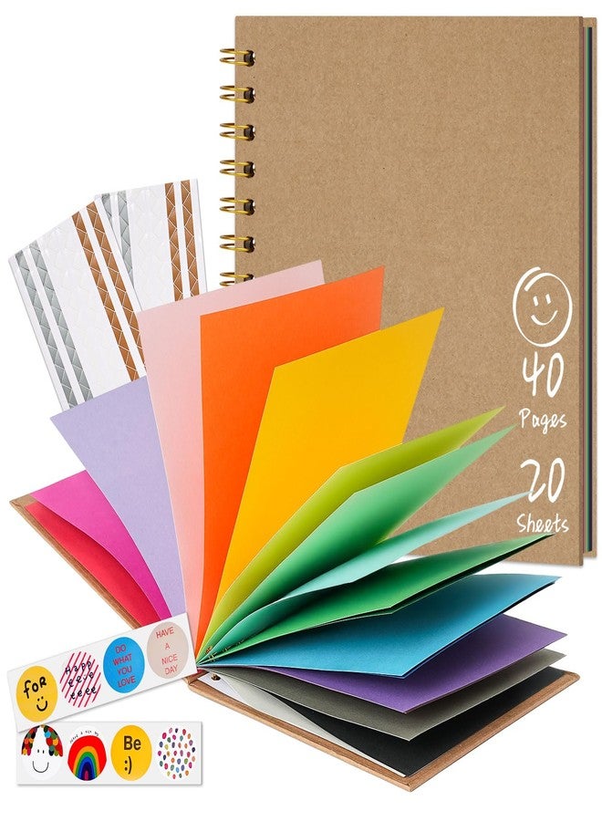 Hiwhy DIY Scrapbook for Kids, 7"x7" 20 Sheet/ 40 Pages Colorful Pages Craft Album, Creative Art Journal for Drawing, Writing, Photo & Stickers, Perfect Handmade Gift for Boys and Girls, Khaki - Image 1