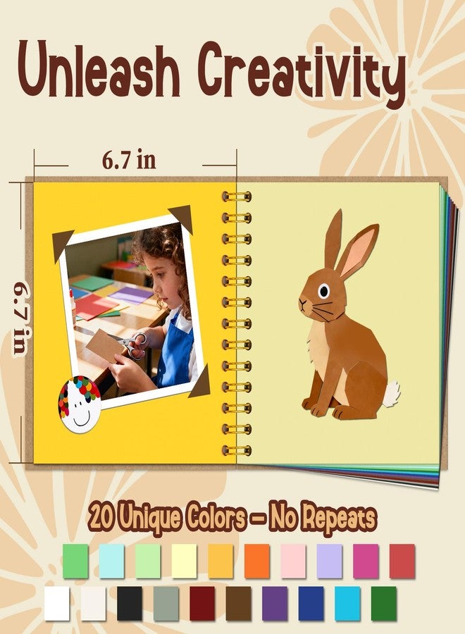 Hiwhy DIY Scrapbook for Kids, 7"x7" 20 Sheet/ 40 Pages Colorful Pages Craft Album, Creative Art Journal for Drawing, Writing, Photo & Stickers, Perfect Handmade Gift for Boys and Girls, Khaki - Image 3