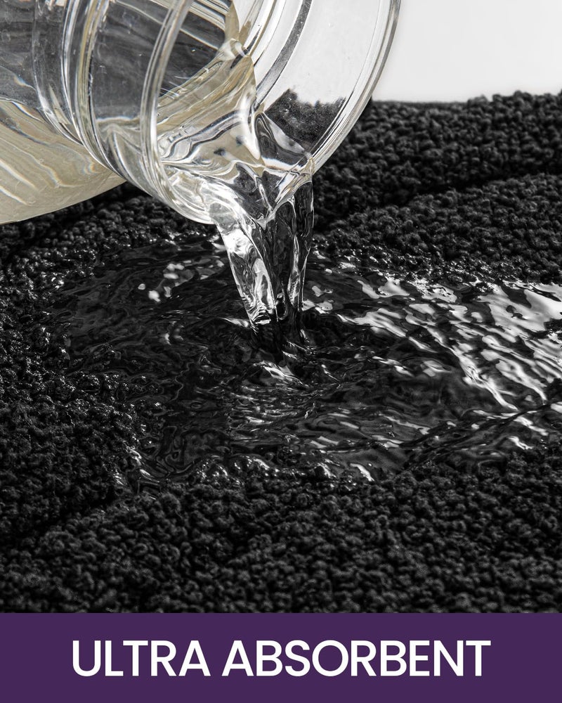 DEXI Bathroom Rugs 24""x43""  Extra Soft Absorbent Bath Rugs  Non Slip Bath Mats for Bathroom Floor  Machine Washable Rugs for Shower Floor  Black - Image 3