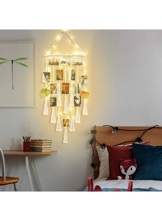 Homecor  Hanging Photo Display Wall Decor Macrame Wall Hanging Boho Room Bedroom Decor Picture Frame Collage Board with Light 30 Clip Teenage Teen Girl Gifts Ages 10 11 12 13 14 Years Old  - Image 3