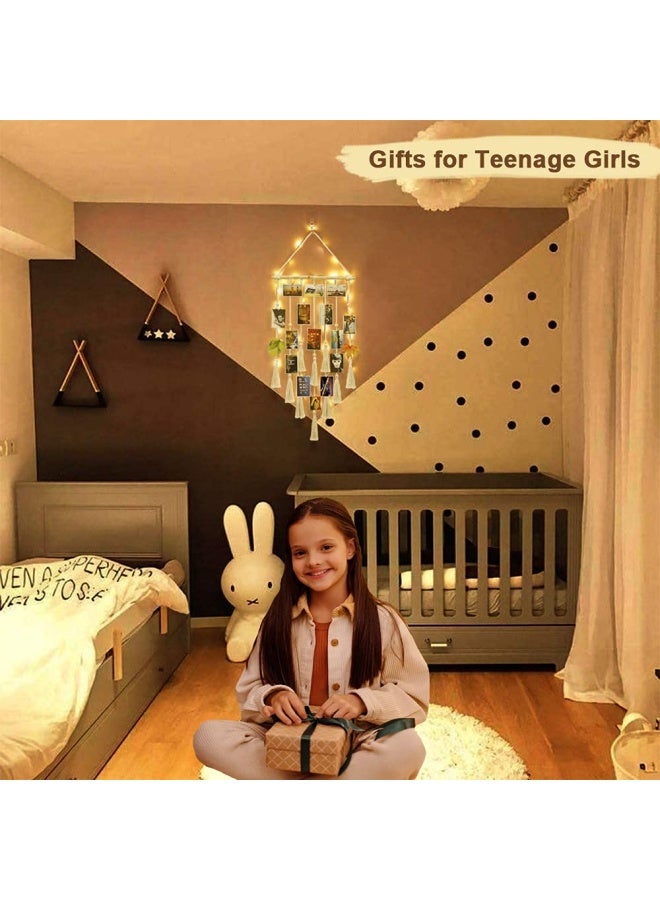 Homecor  Hanging Photo Display Wall Decor Macrame Wall Hanging Boho Room Bedroom Decor Picture Frame Collage Board with Light 30 Clip Teenage Teen Girl Gifts Ages 10 11 12 13 14 Years Old  - Image 4