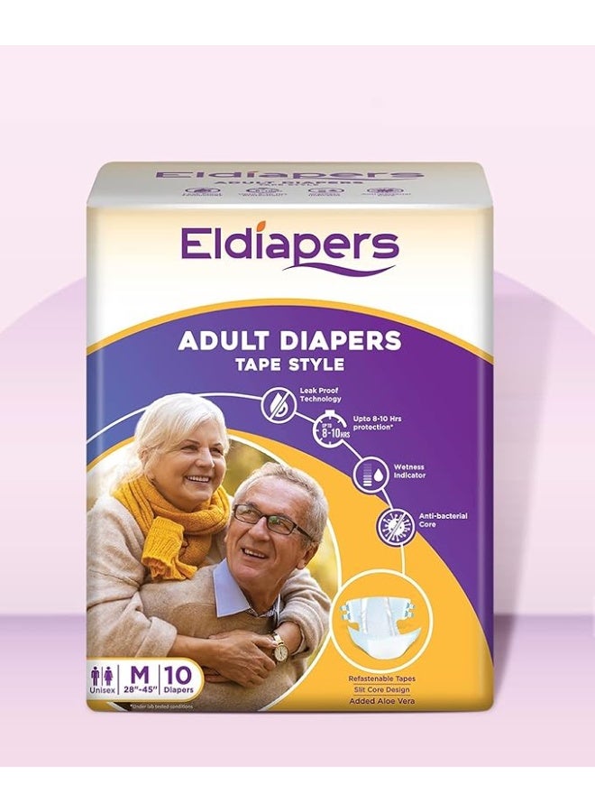 الحفاضات حفاضات إلديابرز للبالغين للجنسين، مقاس متوسط، بشريط لاصق - 10 قطع - Image 1