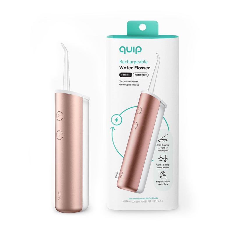 quip Water Flosser - Cordless Water Flosser with Adjustable Water Pressure - Water Teeth Cleaner Pick with 360 Degree Rotating Replaceable Tip, Rechargeable Water Dental Pick, Metal Handle - All-Black - Image 1