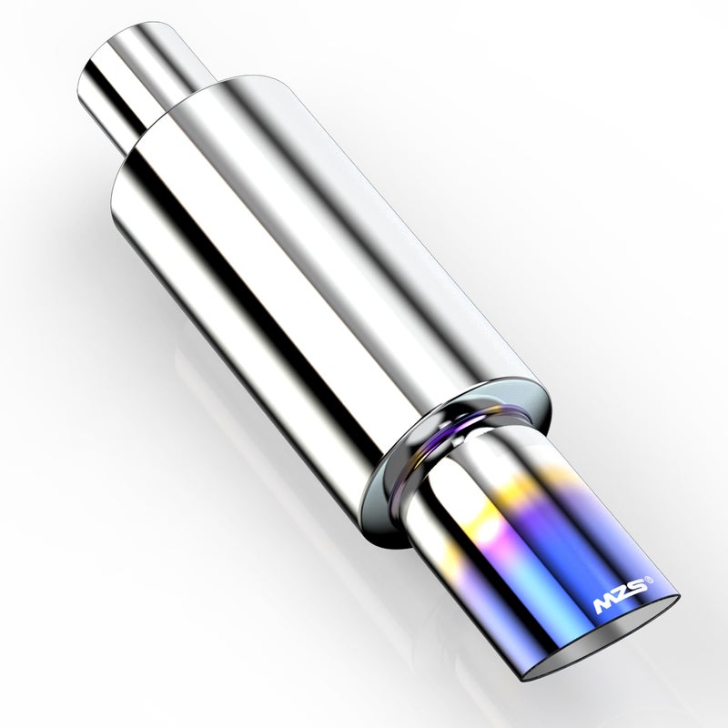MZS Exhaust Muffler, Straight Through Stainless Steel Exhaust Tip 15" Length 2" Inlet 3" Outlet Universal for Car Sedan SUV Truck Vehicles - Titanium Burnt Tip - Image 1
