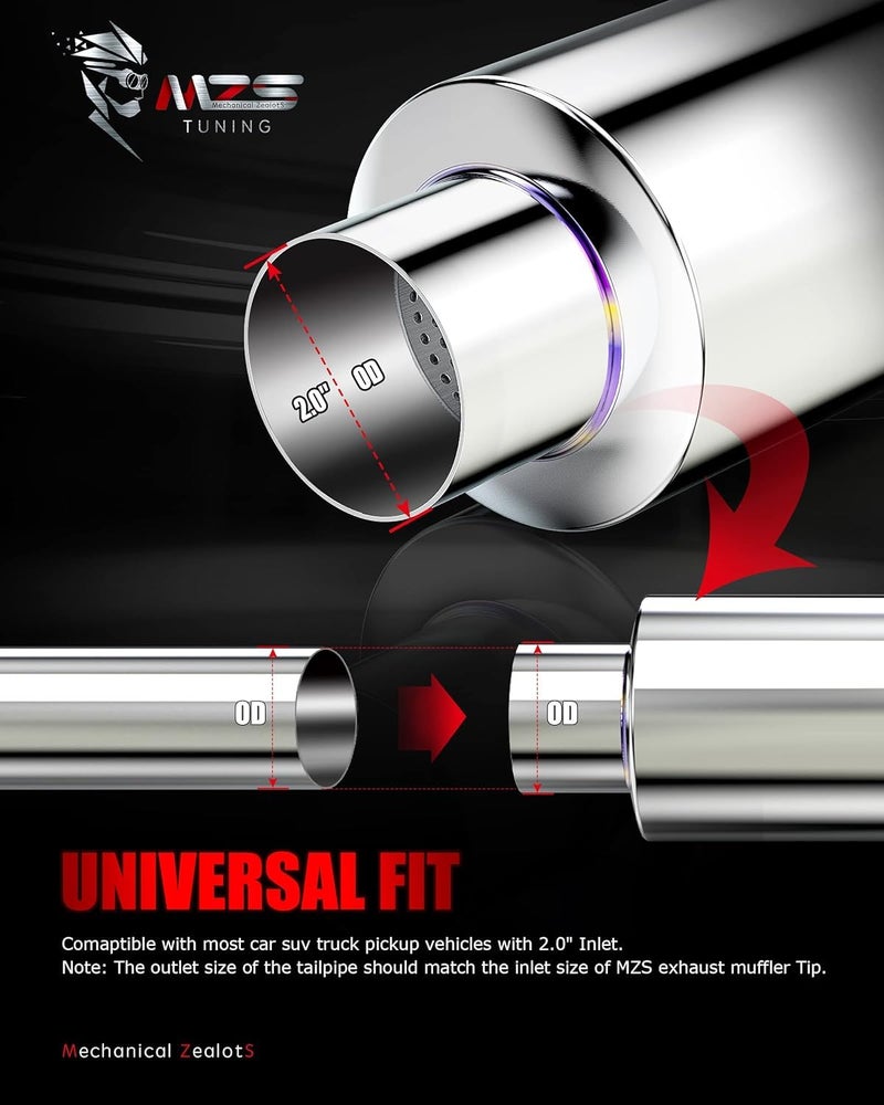 MZS Exhaust Muffler, Straight Through Stainless Steel Exhaust Tip 15" Length 2" Inlet 3" Outlet Universal for Car Sedan SUV Truck Vehicles - Titanium Burnt Tip - Image 5