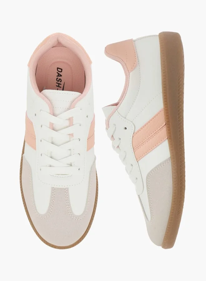 داش Panelled Low Ankle Sneakers with Lace-Up Closure