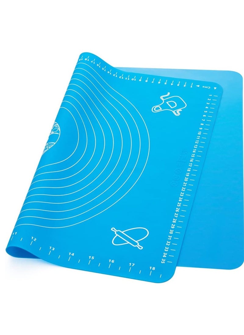 Silicone Pastry Mat Non Stick Rolling Dough with Measurements-Non Slip, Reusable Baking Blue 65X45 Cm
