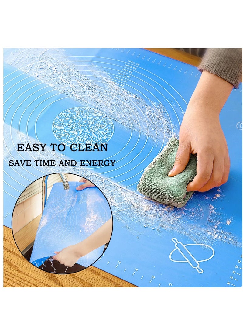 Silicone Pastry Mat Non Stick Rolling Dough with Measurements-Non Slip, Reusable Baking Blue 65X45 Cm