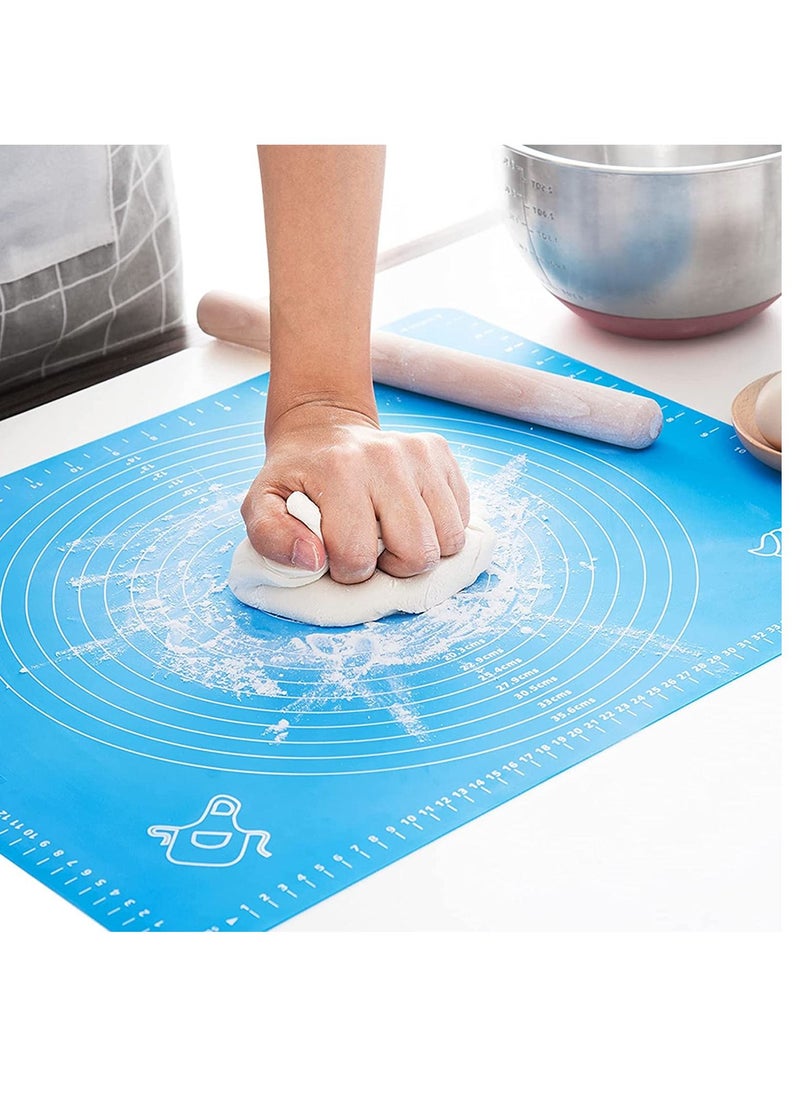 Silicone Pastry Mat Non Stick Rolling Dough with Measurements-Non Slip, Reusable Baking Blue 65X45 Cm