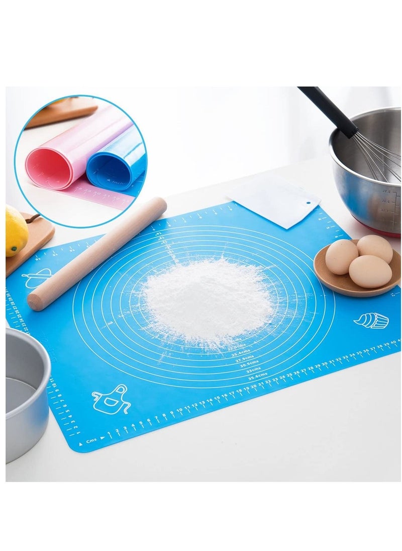 Silicone Pastry Mat Non Stick Rolling Dough with Measurements-Non Slip, Reusable Baking Blue 65X45 Cm