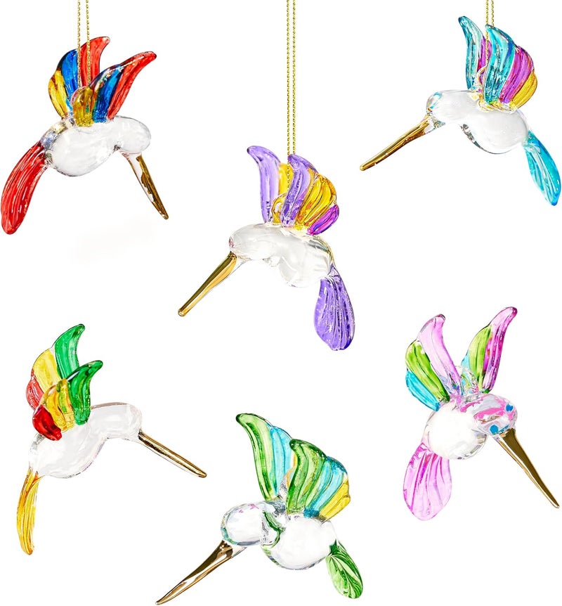 KRISININE 6Pcs Hand Blown Glass Hummingbird 1.3''*2.7'' Small Hanging Ornaments Crystal Humming Bird Figurines Collectible Decor for Home - Image 5