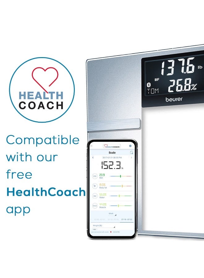 Beurer BF70 Body Fat Scale, Weight, Water & More, Smart Digital Scale for Full Body Analysis, BMI & Calorie Display, App Sync via Bluetooth, User Recognition, 8 Memory Spaces, Grey - Image 4