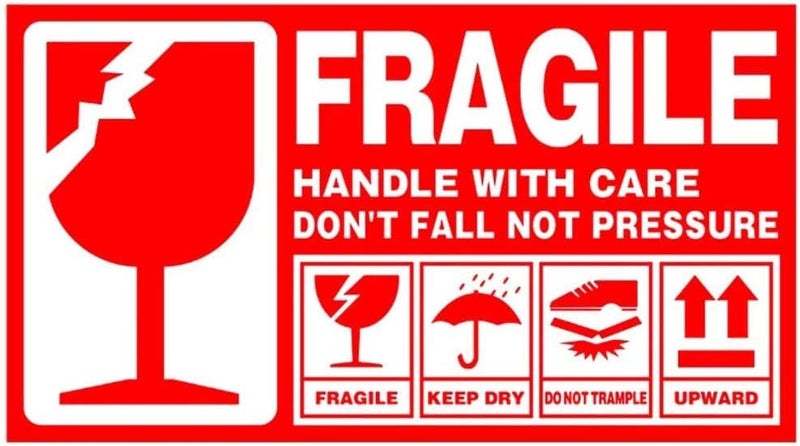 Rubik 250 Fragile Label Stickers for Safe Shipping, Red Fragile Handle With Care Shipping Box Warning Stickers Label (5 x 9 cm) - Image 1