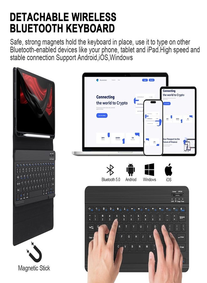 APHBZGE for iPad 6/5th Generation Case with Keyboard 2018/2017,Detachable Bluetooth Keyboard case for iPad Air 2/1,iPad Keyboard Case 9.7 inch with Pencil Holder,Square Keycaps,Black - Image 5