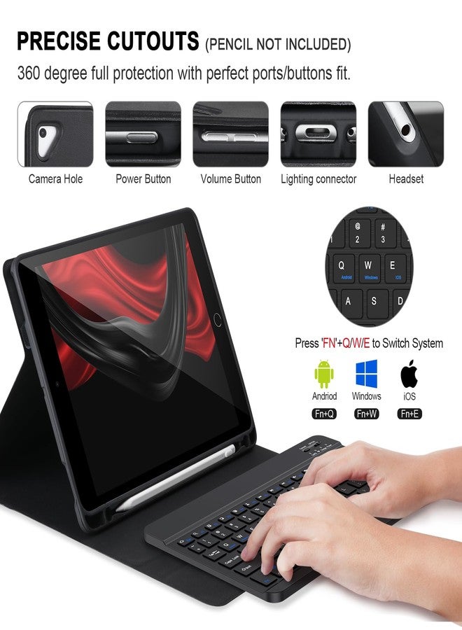 APHBZGE for iPad 6/5th Generation Case with Keyboard 2018/2017,Detachable Bluetooth Keyboard case for iPad Air 2/1,iPad Keyboard Case 9.7 inch with Pencil Holder,Square Keycaps,Black - Image 3
