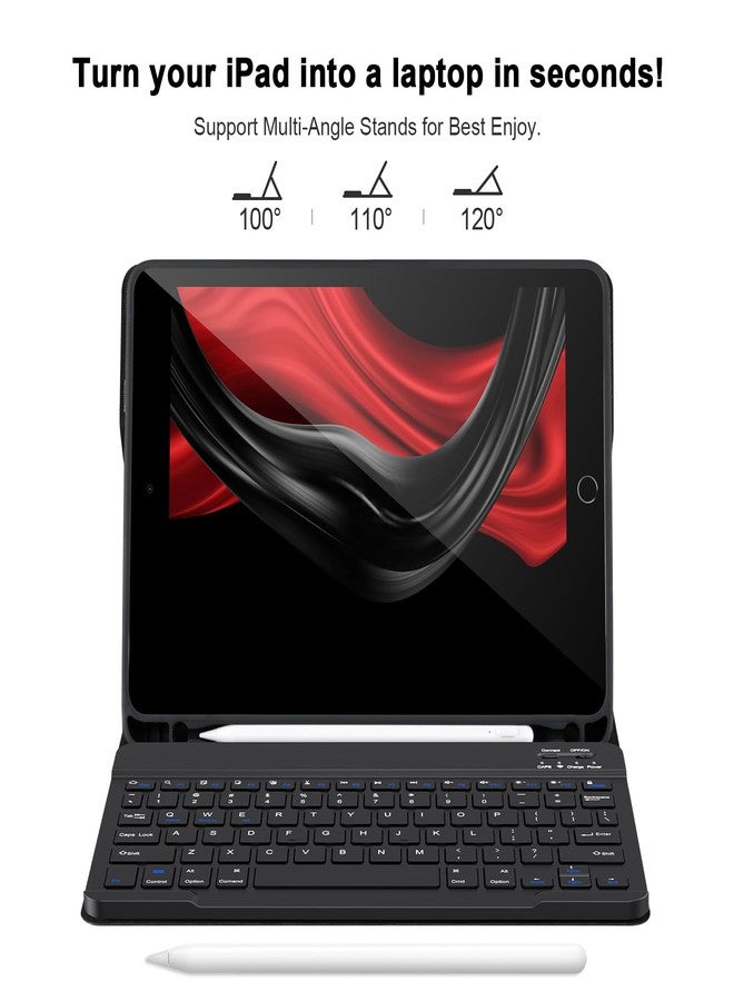 APHBZGE for iPad 6/5th Generation Case with Keyboard 2018/2017,Detachable Bluetooth Keyboard case for iPad Air 2/1,iPad Keyboard Case 9.7 inch with Pencil Holder,Square Keycaps,Black - Image 4