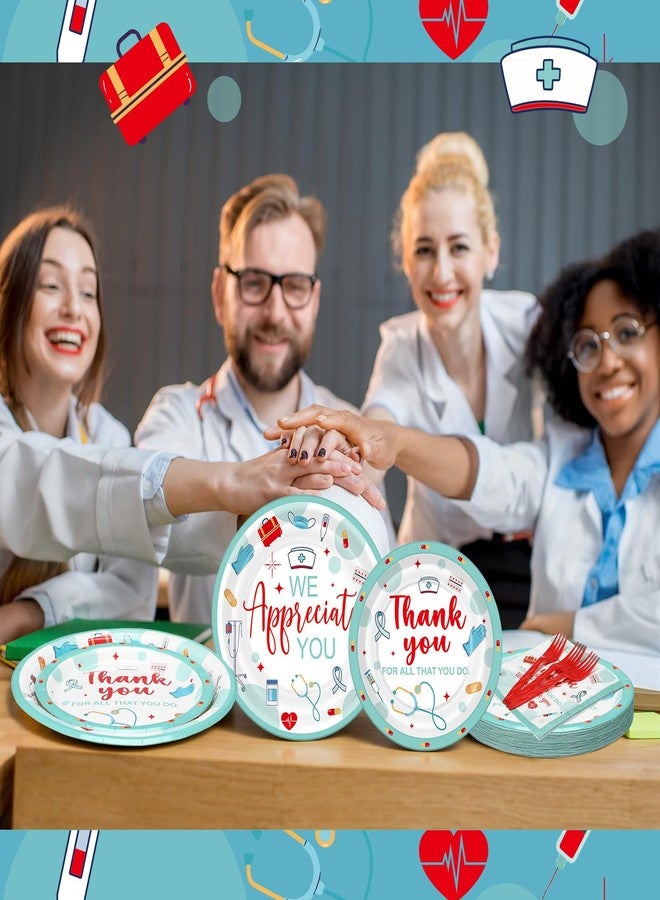 Willinglong 24 Set Nurse Week Party Supplies Thank You Nurse Disposable Plates Napkins Forks Nurses Graduation CNA Week Decorations for Medical Laboratory Doctor Graduate Party Favors Gifts - Image 5