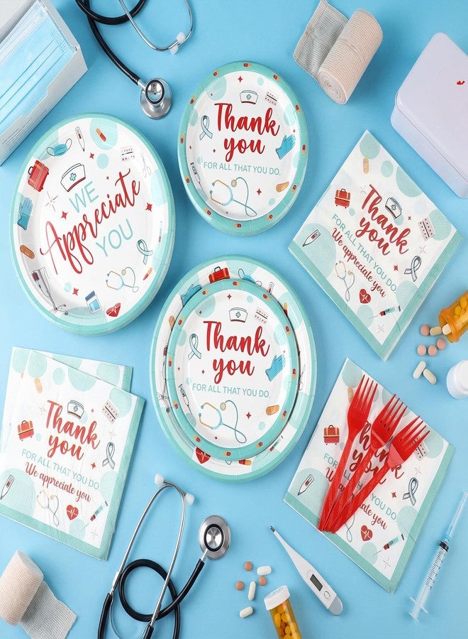 Willinglong 24 Set Nurse Week Party Supplies Thank You Nurse Disposable Plates Napkins Forks Nurses Graduation CNA Week Decorations for Medical Laboratory Doctor Graduate Party Favors Gifts - Image 4