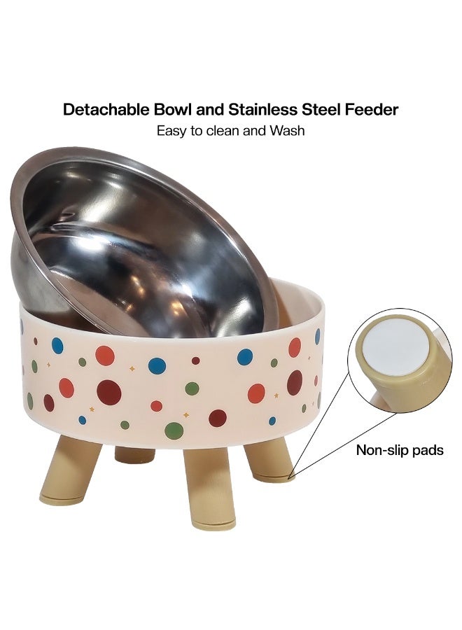 أن ان سي بيتس وعاء طعام مرتفع للقطط بتصميم قابل للفصل، مصنوع من مادة البولي بروبيلين المتينة، وقاعدة غير قابلة للانزلاق، وعاء طعام للحيوانات الأليفة من الفولاذ المقاوم للصدأ للقطط والكلاب الصغيرة، 14 سم (بني فاتح) - Image 3