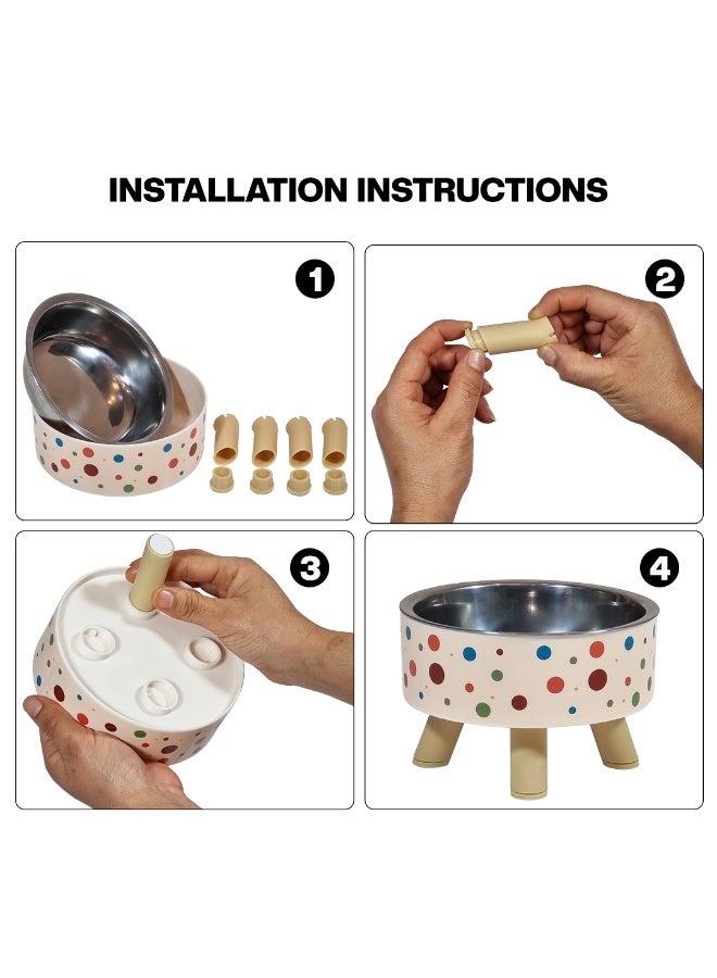 أن ان سي بيتس وعاء طعام مرتفع للقطط بتصميم قابل للفصل، مصنوع من مادة البولي بروبيلين المتينة، وقاعدة غير قابلة للانزلاق، وعاء طعام للحيوانات الأليفة من الفولاذ المقاوم للصدأ للقطط والكلاب الصغيرة، 14 سم (بني فاتح) - Image 4