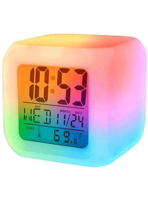 DARKZONE - DARKZONE Plastic Alarm Clock with 7 Colour Changing Digital Display and Temperature White 75 x 75 x 75 cm - Image 1
