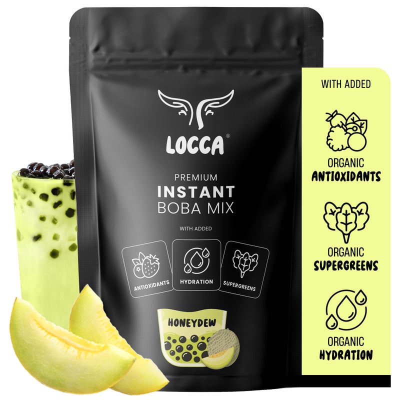 LOCCA Premium Honeydew Milk Tea Powder | Locca Honeydew Milk Tea Mix | Instant Boba Milk Tea with Authentic Honeydew Flavor with added Organic Supergreens Antioxidants for Popping Boba (19.75oz) - Image 1
