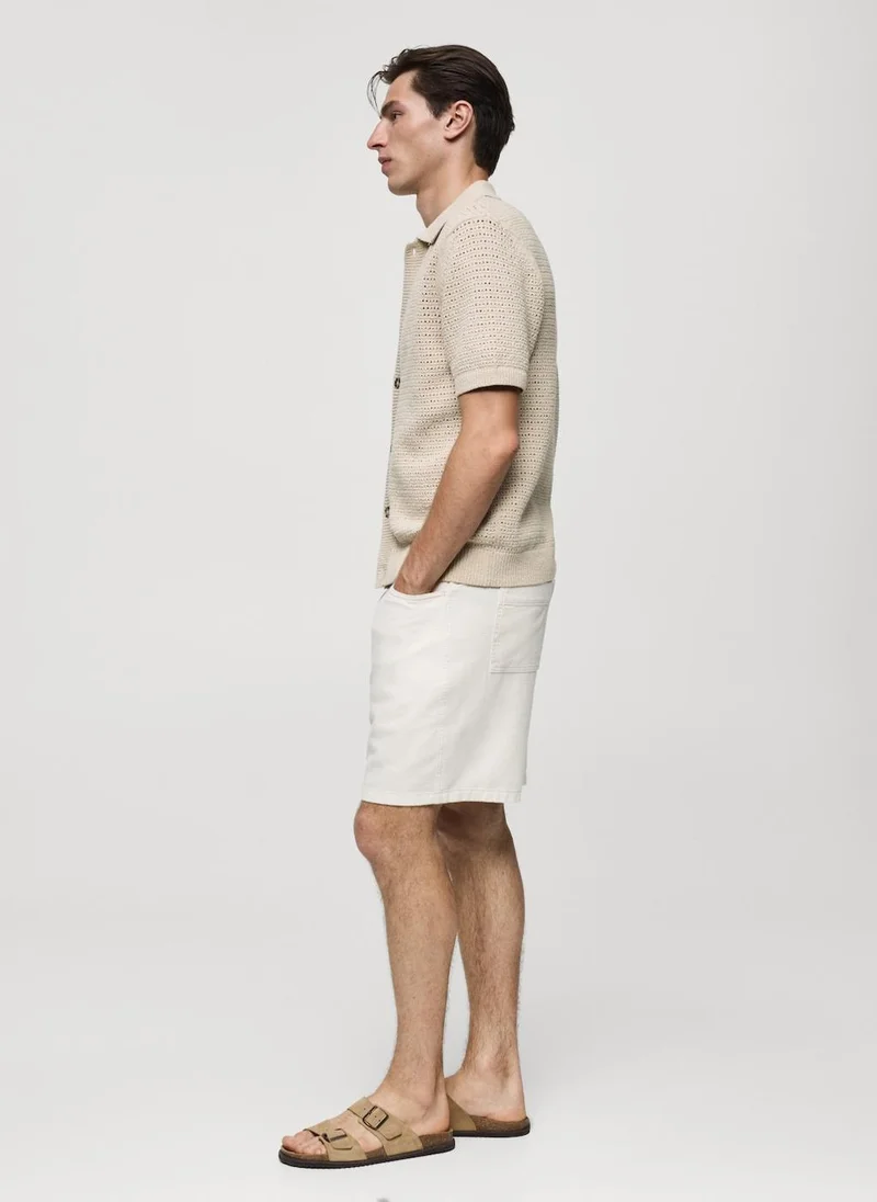 MANGO Openwork knit polo with buttons