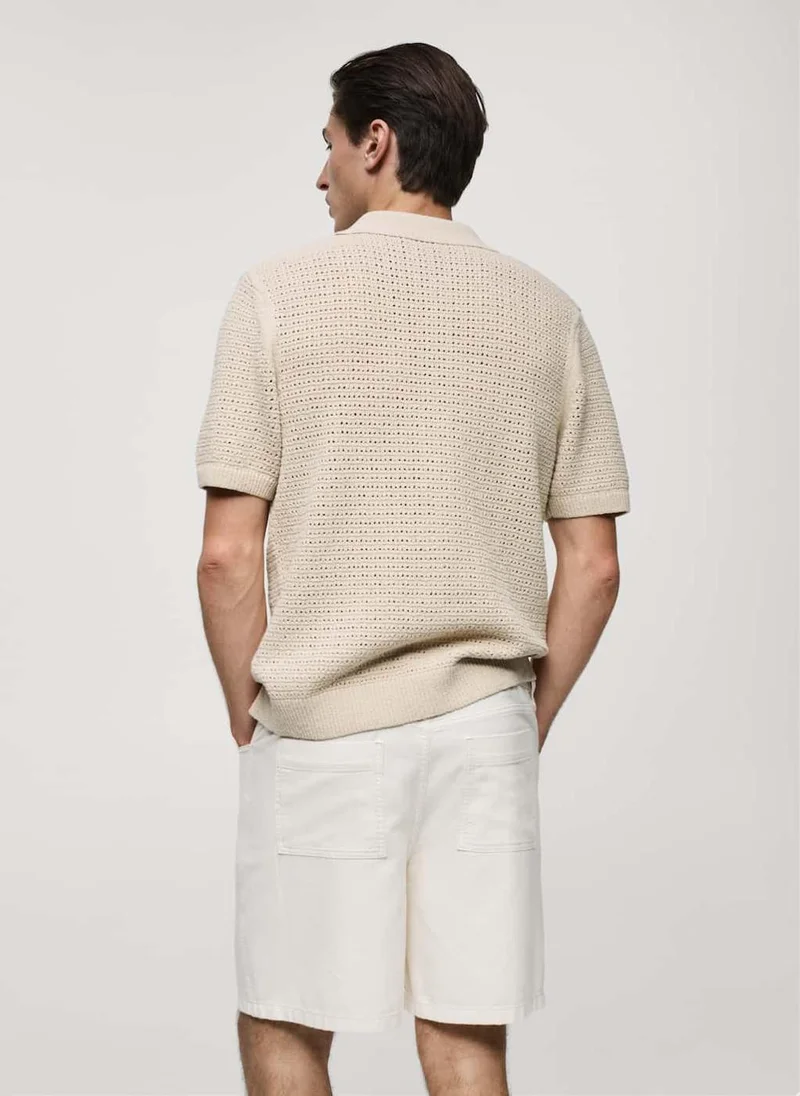MANGO Openwork knit polo with buttons