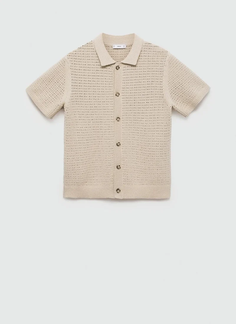 MANGO Openwork knit polo with buttons