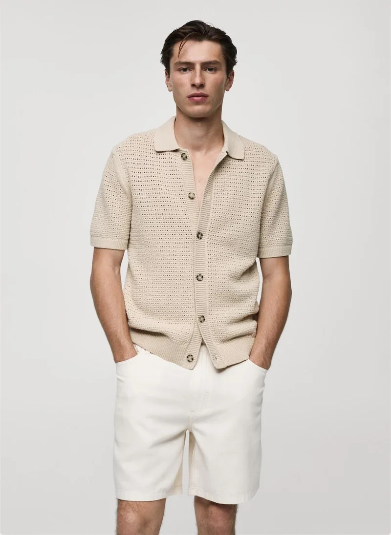 MANGO Openwork knit polo with buttons