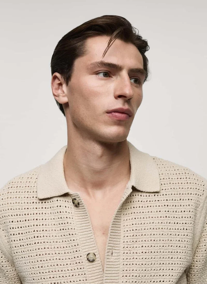 MANGO Openwork knit polo with buttons