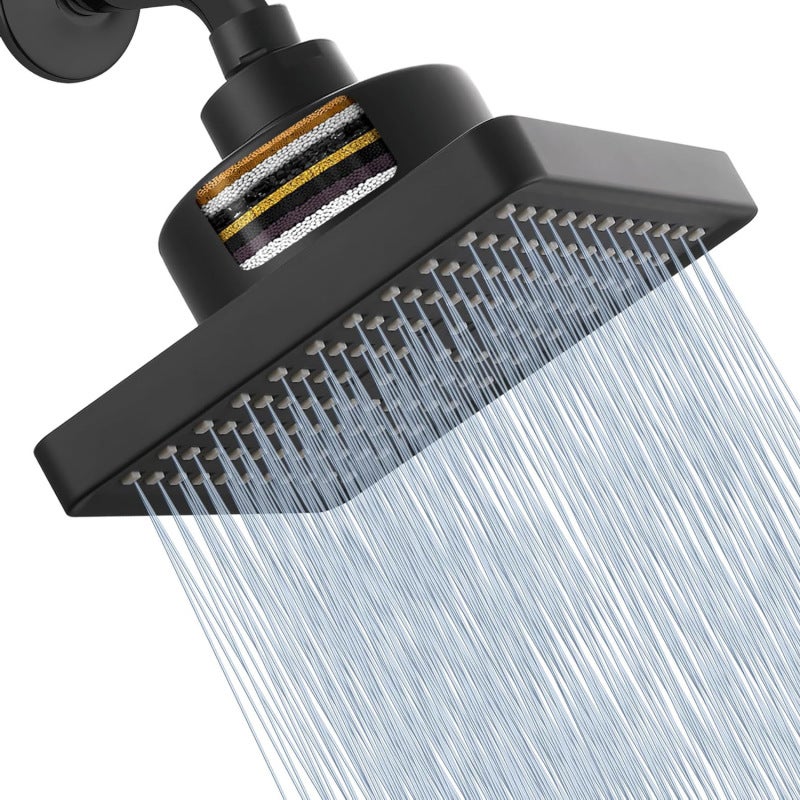Shower Filter: Matte Black 15-Stage High-Pressure Rain Shower Head - 360° Adjustable Integrated Filter for Bathroom Healthy Hair and Skin - Image 1