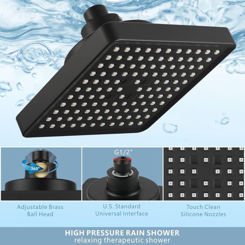 Shower Filter: Matte Black 15-Stage High-Pressure Rain Shower Head - 360° Adjustable Integrated Filter for Bathroom Healthy Hair and Skin - Image 2