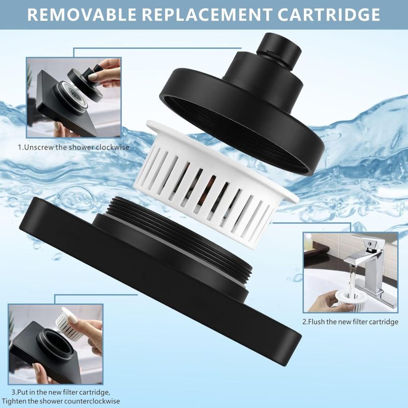 Shower Filter: Matte Black 15-Stage High-Pressure Rain Shower Head - 360° Adjustable Integrated Filter for Bathroom Healthy Hair and Skin - Image 3