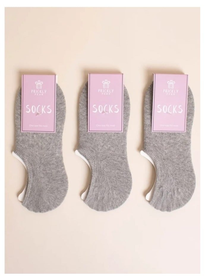 Prickly Pear Pack Of 3 Basic No Show Non Slip Ankle Socks Grey