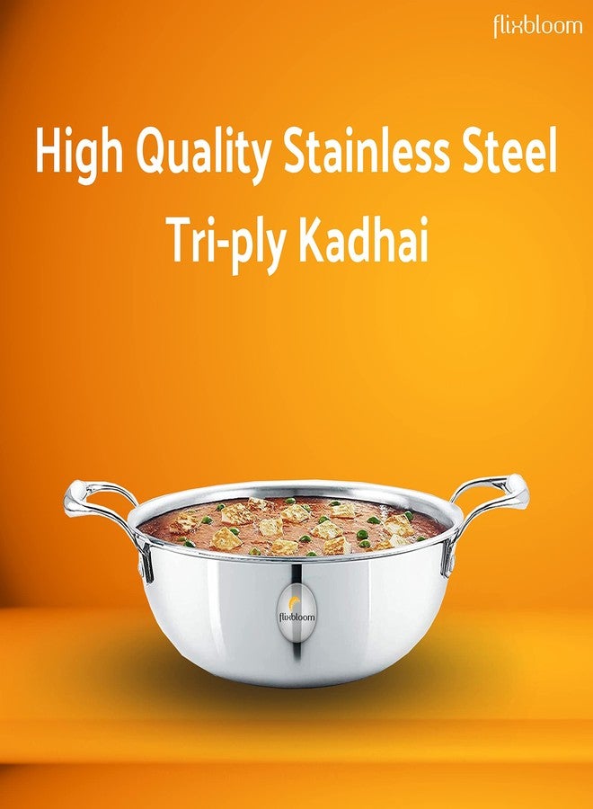 FLIXBLOOM Perfect Heavy Duty Stainless Steel Induction Bottom Cookware Kitchen Kadhai Extra Deep Cookware Kadai for Perfect Cooking (Silver Kadai) (3.5 Litre (Triply Kadai)) - Image 3
