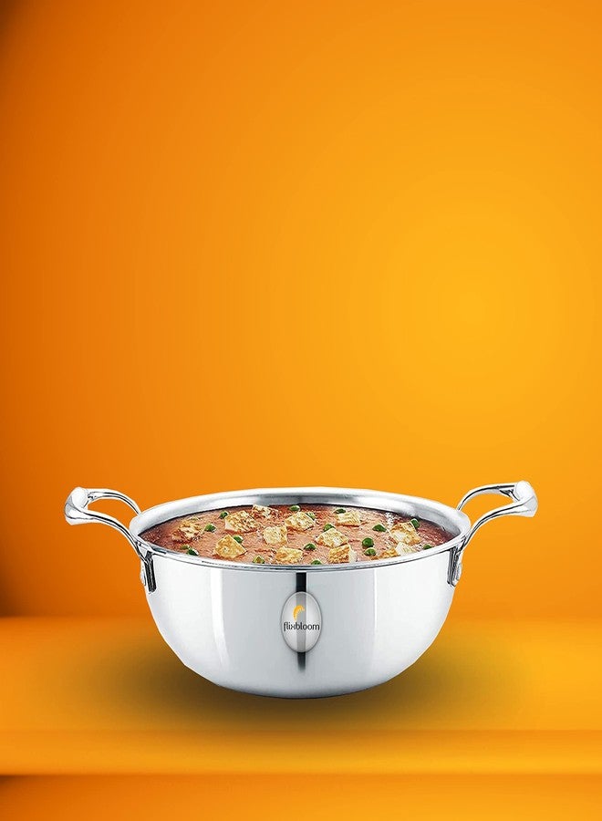 FLIXBLOOM Perfect Heavy Duty Stainless Steel Induction Bottom Cookware Kitchen Kadhai Extra Deep Cookware Kadai for Perfect Cooking (Silver Kadai) (3.5 Litre (Triply Kadai)) - Image 1