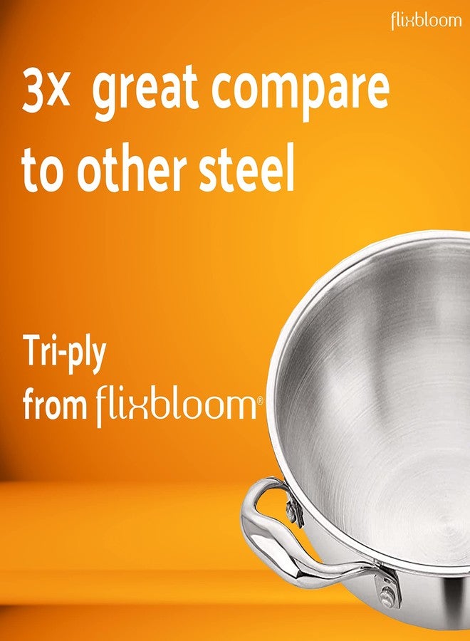 FLIXBLOOM Perfect Heavy Duty Stainless Steel Induction Bottom Cookware Kitchen Kadhai Extra Deep Cookware Kadai for Perfect Cooking (Silver Kadai) (3.5 Litre (Triply Kadai)) - Image 2