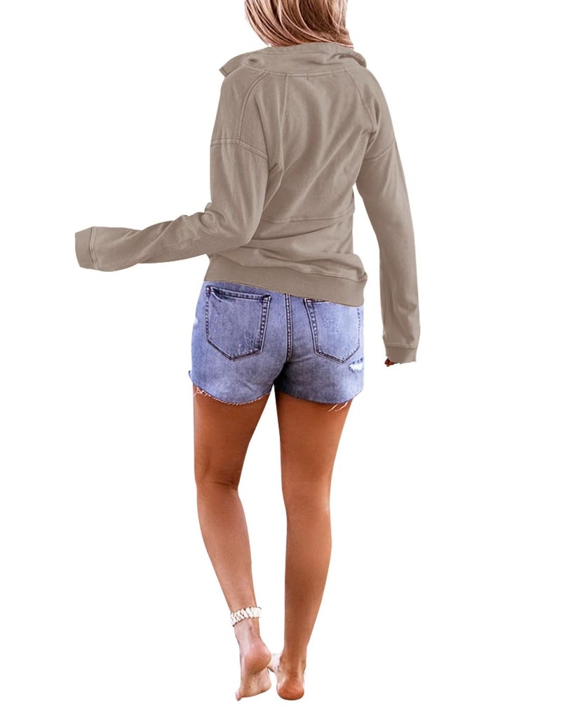 Floral Find Women's Long Sleeve Lapel Half Zip Up Sweatshirt Solid Stylish Loose Fit Casual Pullover Tops - Image 3
