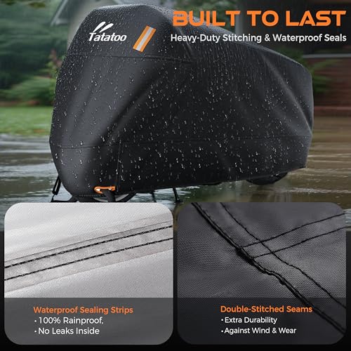 TATATOO Motorcycle Cover Waterproof Outdoor, 300D Heavy Duty, UV & Rain Resistant, 3 Wind-Resistant Buckles, Dual Lock Holes, Includes Storage Bag, Fits Most Motorcycles/Scooters up to 86.6",Silver - Image 3