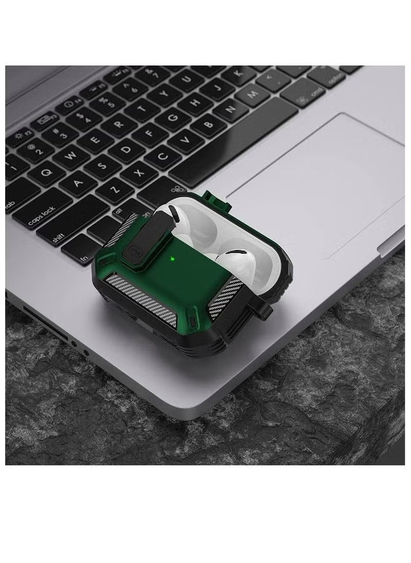 Generic - Airpods 3 Case Cover 2024, Airpods 3 Protective Case with Lock, Mecha Hard Shell Rugged Shockproof Cover with Keychain Compatible with Apple Airpods 3 2024 (Black/Green) - Image 1