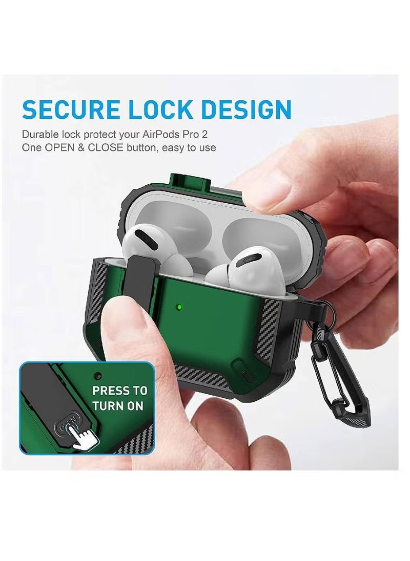 Generic - Airpods 3 Case Cover 2024, Airpods 3 Protective Case with Lock, Mecha Hard Shell Rugged Shockproof Cover with Keychain Compatible with Apple Airpods 3 2024 (Black/Green) - Image 1