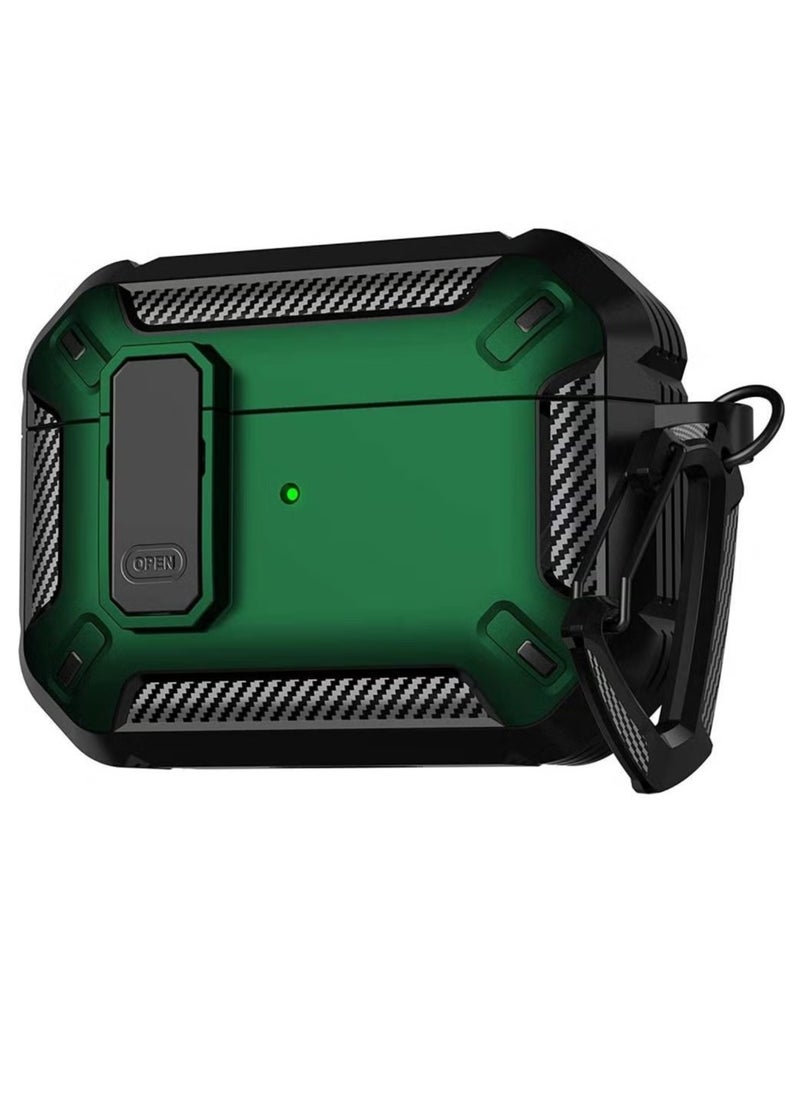 Generic - Airpods 3 Case Cover 2024, Airpods 3 Protective Case with Lock, Mecha Hard Shell Rugged Shockproof Cover with Keychain Compatible with Apple Airpods 3 2024 (Black/Green) - Image 1